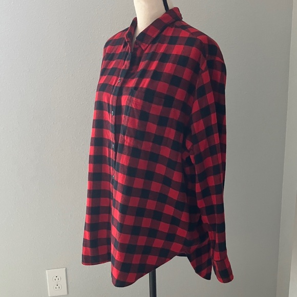 GAP Women Oversized Plaid Flannel Button Down Shirt-Red Buffalo Plaid | L - Picture 8 of 13